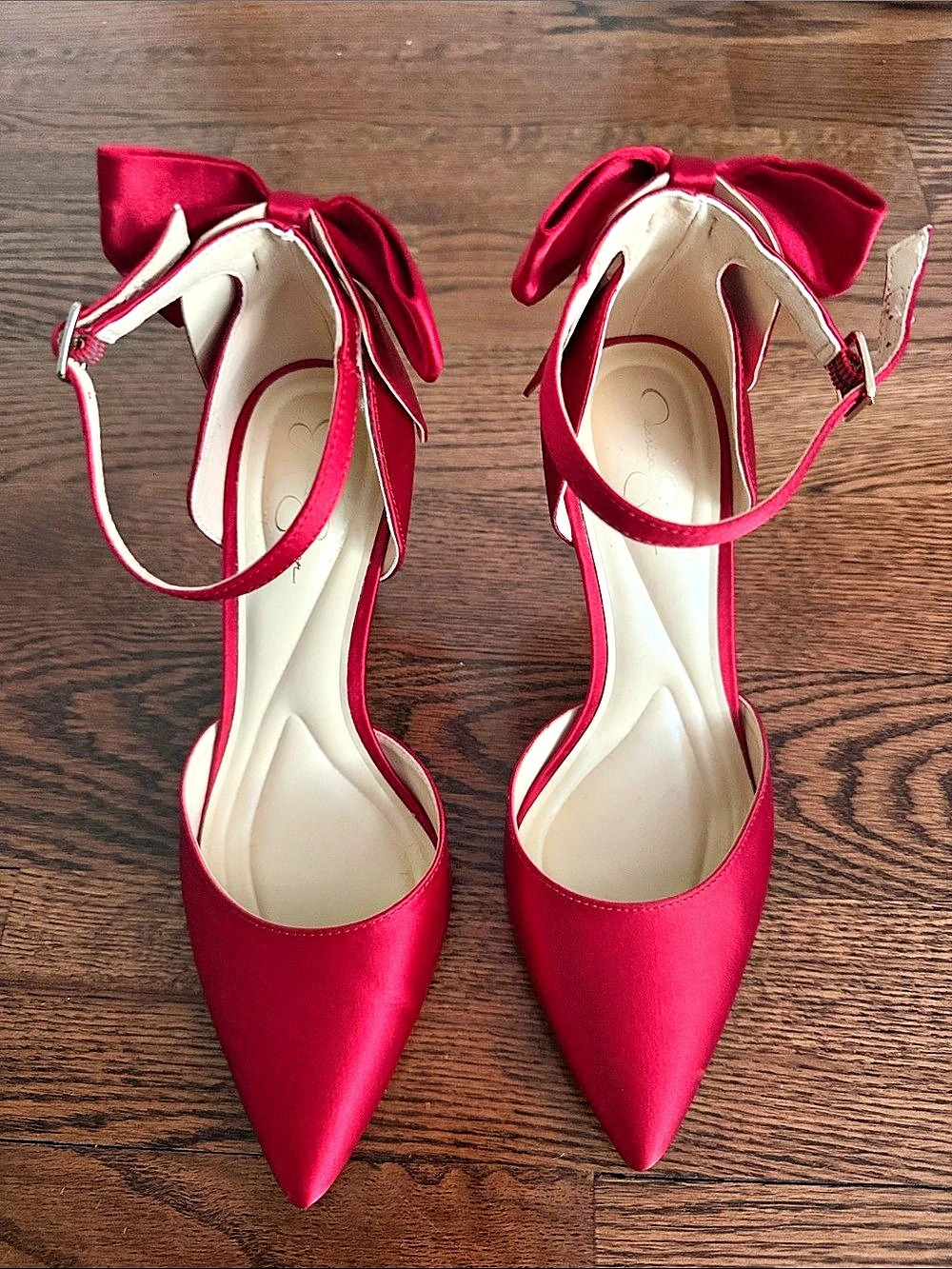 Jessica Simpson Pump Red Satin Bow Heels - Picture 2 of 7